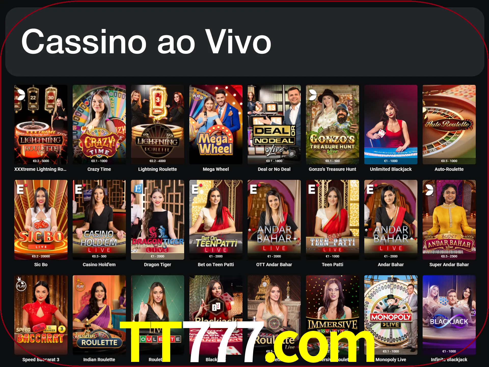 Jogue jogos de cassino com um verdadeiro dealer.